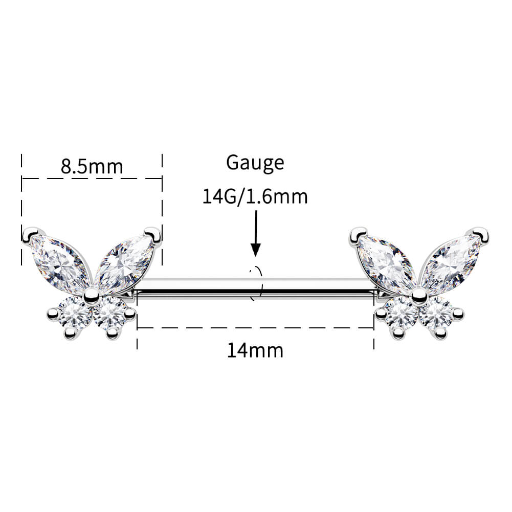 14g butterfly nipple piercing