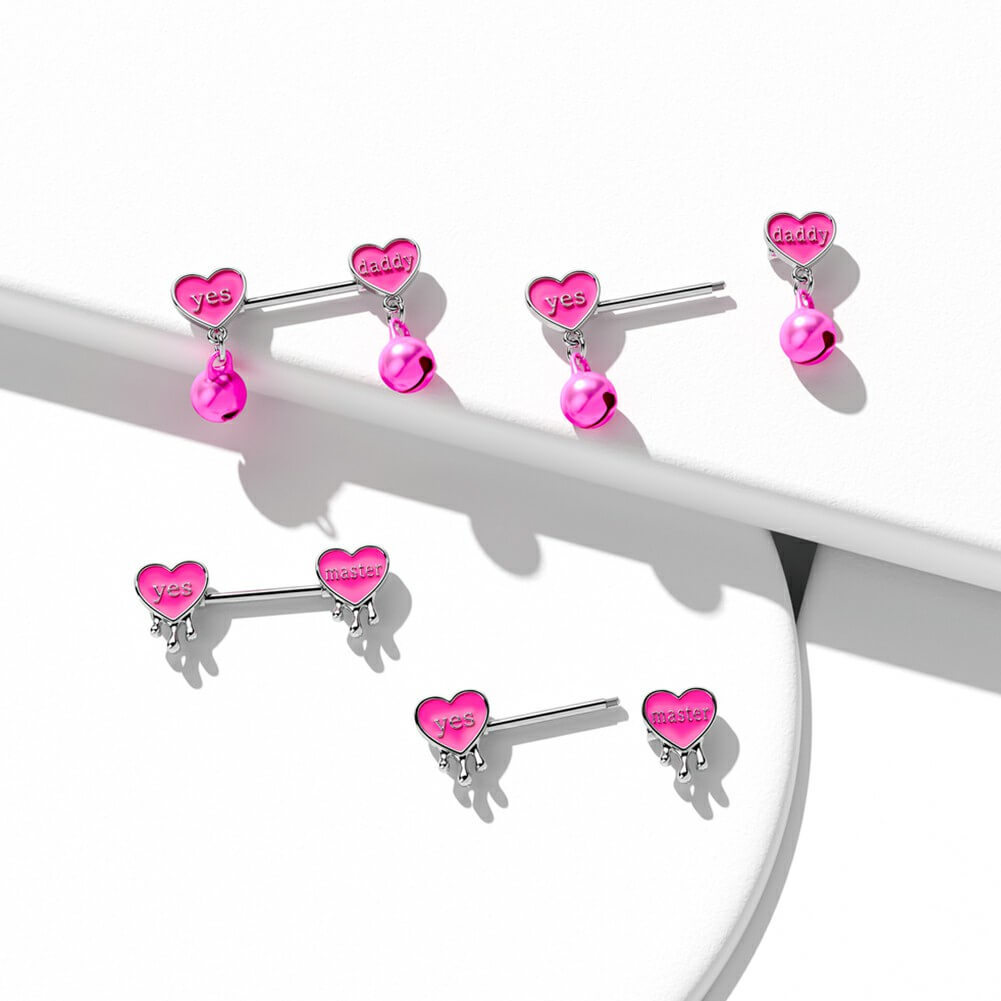 14G 4PCS Melting Letter Dangle Bell Pink Nipple Rings