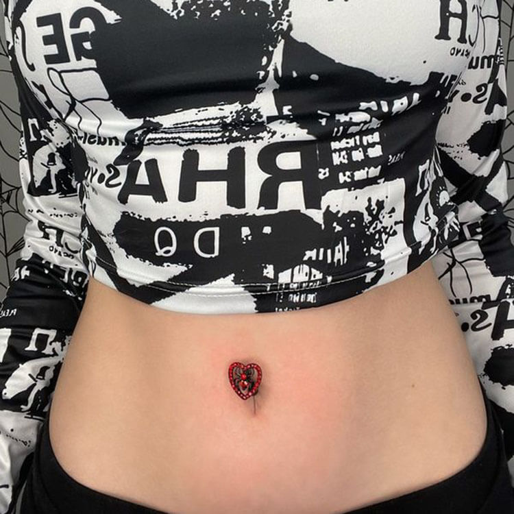 14G Black & Red Spider Heart Reverse Belly Ring
