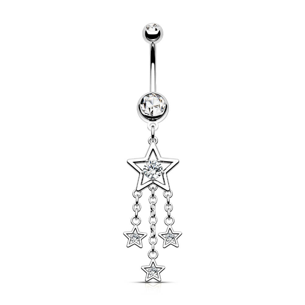 14G Sparkle CZ Stars Dangle Belly Button Rings