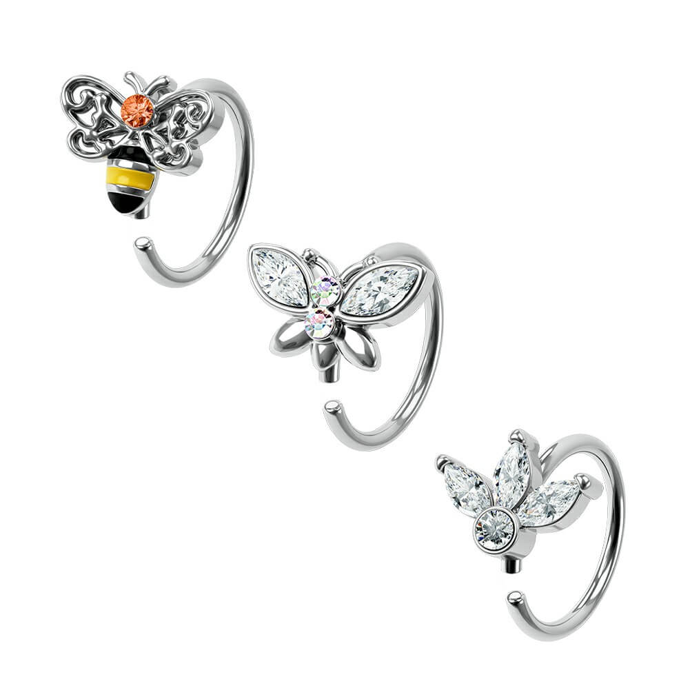 20G 3PCS Butterfly/Bee/Crown Nose Rings Set
