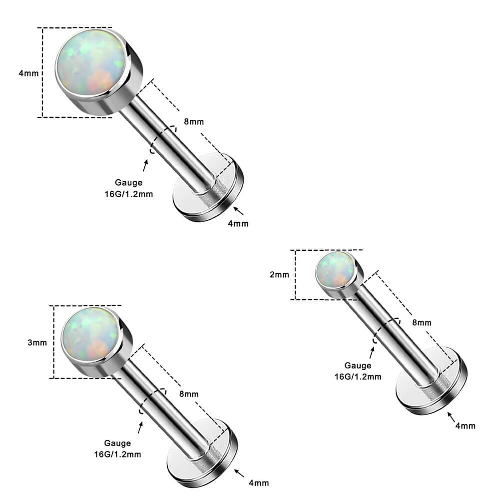 3PCS Opal Internally Threaded Titanium Helix Studs