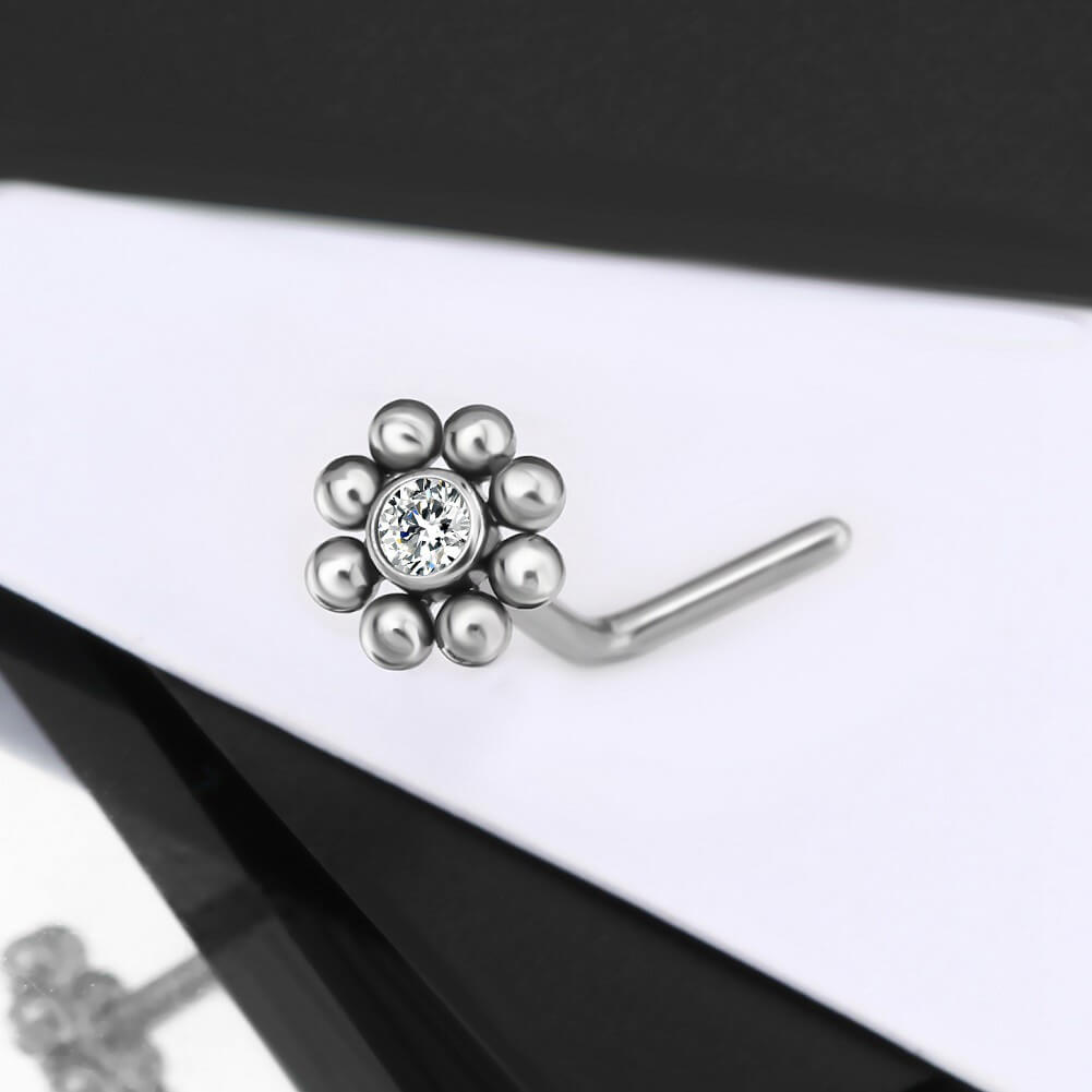 CZ Flower Titanium Nose Stud