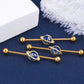 14G Blue Opal Planet Orbiting Gold Tone Industrial Barbell - OUFER BODY JEWELRY