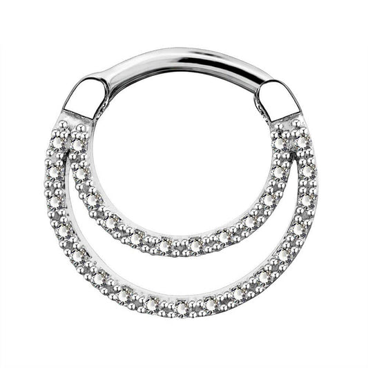 16G CZ Double Loop Daith Earrings Septum Clicker - OUFER BODY JEWELRY 